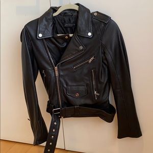 Black real leather moto jacket